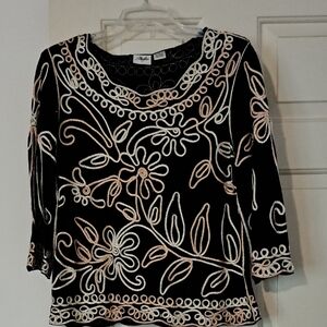 Black Top with Cream And TanEmbroidery